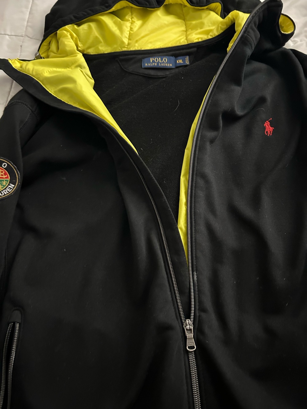 Ralph Lauren Black Hooded Windbreaker with Yellow Lining